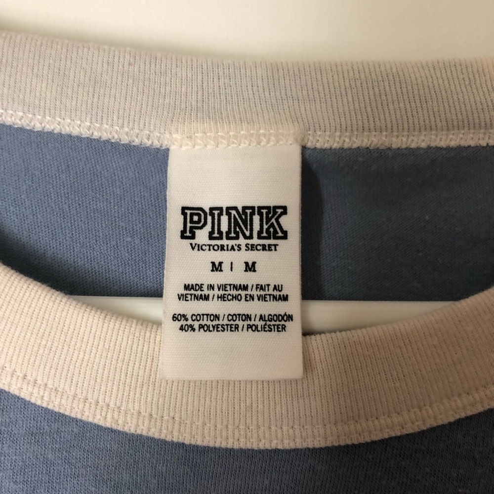 Victoria Secret PINK Baby Blue Ringer Style Tee - Picture 3 of 5